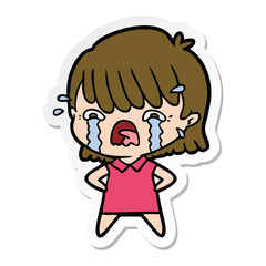 sticker of a cartoon girl crying