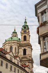 Fototapeta na wymiar Beautiful old cathedral in the historical center of Prague, rainy sunny autumn