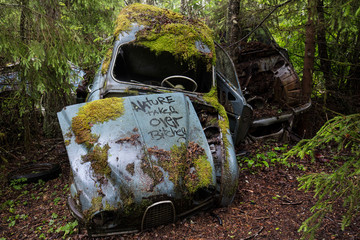 The Bastnas car graveyard lies in a Swedish forest and reportedly contains the the rusting carcasses of 1,000 abandoned cars.