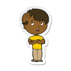 sticker of a cartoon boy with growth on head