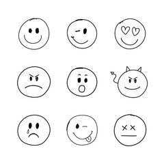 Set of hand drawn vector smiles on the white background