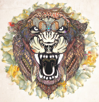 Tiger Illustration with patterns and details