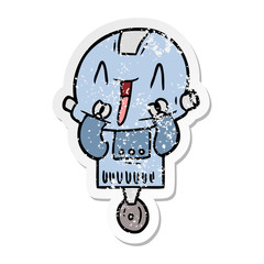 distressed sticker of a cartoon robot