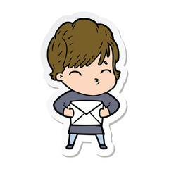 sticker of a cartoon woman thinking