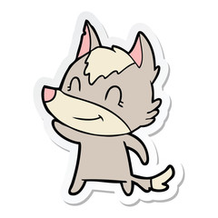 sticker of a friendly cartoon wolf