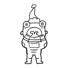 line drawing of a alien gasping in surprise wearing santa hat