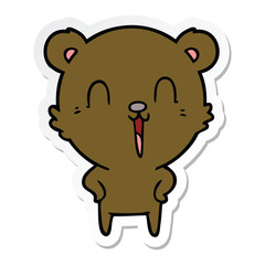 sticker of a happy laughing cartoon bear