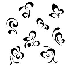 decorative abstract elements in the form of curls in black lines on a white background