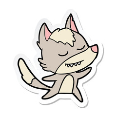 sticker of a friendly cartoon wolf dancing
