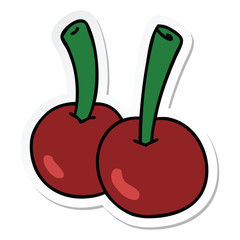 sticker of a quirky hand drawn cartoon cherries