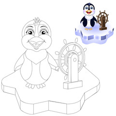 vector coloring page penguin on ice