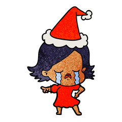textured cartoon of a girl crying and pointing wearing santa hat
