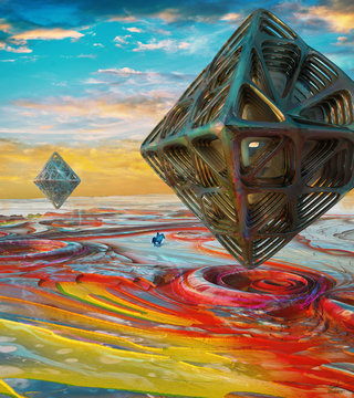 Diamond sculpture in alien environment