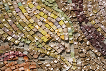 texture of vintage mosaic pieces azulejos building,