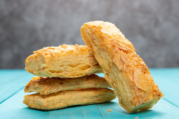 walnut puff pastry on blue table