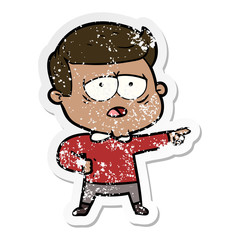 distressed sticker of a cartoon tired man