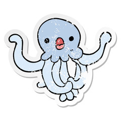 distressed sticker of a cartoon jellyfish