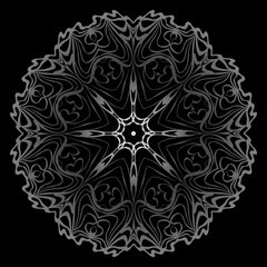 Decorative Elements With Mandala Ornament. Ornamental Floral, Oriental Pattern. Vector Illustration. Indian, Moroccan, Mystic, Ottoman Motifs. Anti-Stress Therapy Pattern. Black, silver color