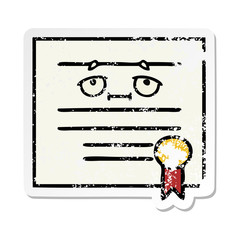 distressed sticker of a cute cartoon graduation diploma