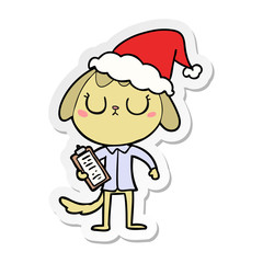 cute sticker cartoon of a dog wearing office shirt wearing santa hat