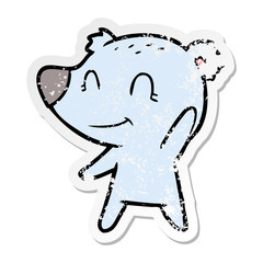 distressed sticker of a friendly bear cartoon