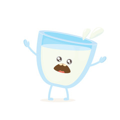 funny cartoon cute smiling milk glass character isolated on white background. Kids food flat funky character