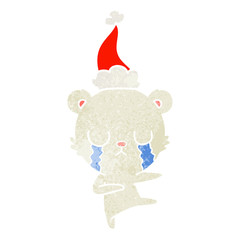 crying polar bear retro cartoon of a wearing santa hat