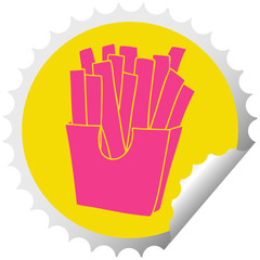 quirky circular peeling sticker cartoon french fries