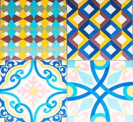 Detail of the traditional tiles from facade of old house. Decorative tiles.Valencian traditional tiles. Floral ornament.