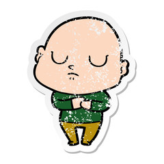 distressed sticker of a cartoon bald man