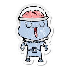 distressed sticker of a happy cartoon robot
