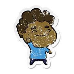 distressed sticker of a cartoon friendly man
