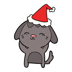 happy line drawing of a dog wearing santa hat