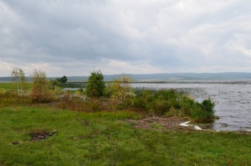 The end of the summer. Flowering flood meadows.