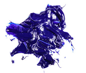 Fototapeta premium smear of blue oil paint on a white background.