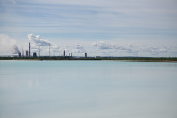 Obraz premium aerial view of sewage treatment plant in wroclaw city in Poland .