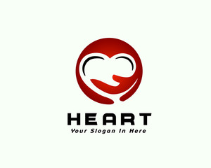 red Circle heart care logo design inspiration