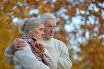 Naklejka premium Portrait of sad senior couple in park