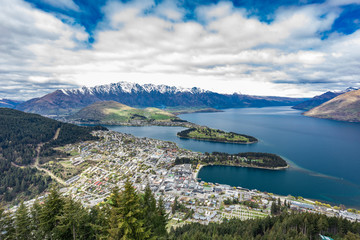 Panoramic view of The remarkables, Lake Wakatipu and Queenstown, South Island, New Zealand