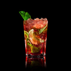 fruit mojito cocktail on a black background