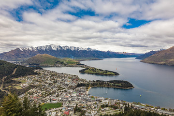 Panoramic view of The remarkables, Lake Wakatipu and Queenstown, South Island, New Zealand