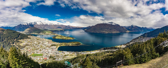 Panoramic view of The remarkables, Lake Wakatipu and Queenstown, South Island, New Zealand