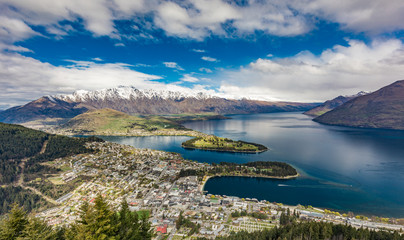 Panoramic view of The remarkables, Lake Wakatipu and Queenstown, South Island, New Zealand