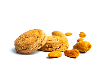 Integral cookies with almonds isolated on white