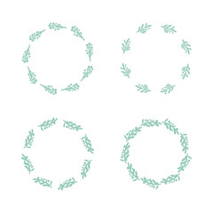 Hand drawn vector round frame set collection. Floral wreath with leaves, branches Decorative elements for design. Ink, vintage and rustic styles.