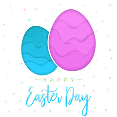 Papercut style Easter eggs, greetings card design template to Easter Day