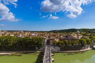 Fototapeta premium Bridge to Castle de Sant Angelo in Rome Italy