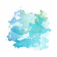 Blue and green abstract watercolor background. Hand drawn watercolor stains
