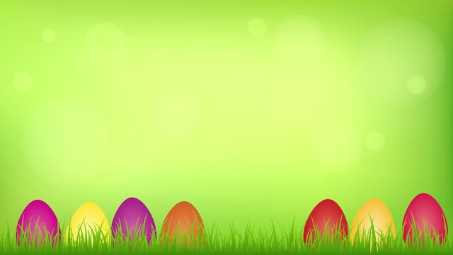 happy easter hare in the meadow between colorful eggs illustrated animation