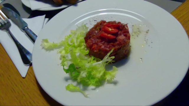 Closeup of tartare dish made of uncooked meat